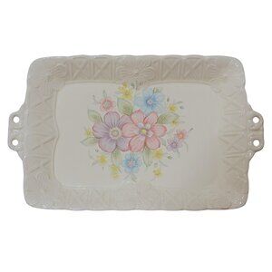 Vintage Floral Ceramic Cream-Coloured Tray